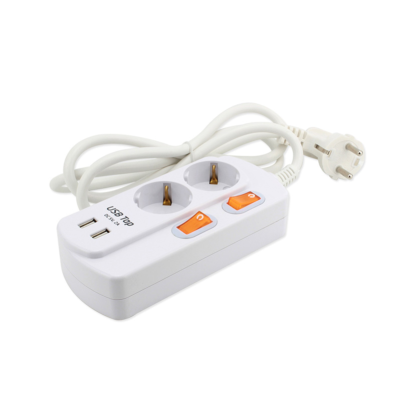 1,5m 2 uttag EU -standarduttag med 2 USB -portar och 2 individuella switch