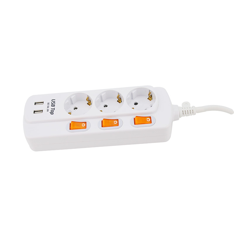 Kemisk motstånd 3 uttag EU -standarduttag med 2 USB -portar och 3 individuella switch